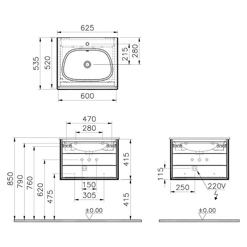 Vitra Frame 60 Cm Mat Soft Beyaz & Dore Meşe Tek Çekmeceli Etajerli Lavabolu Lavabo Dolabı 2