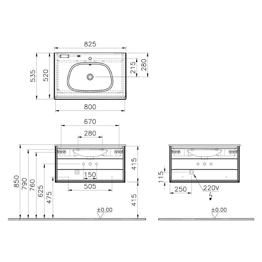 Vitra Frame 80 Cm Mat Soft Beyaz & Dore Meşe Tek Çekmeceli Etajerli Lavabolu Lavabo Dolabı 2
