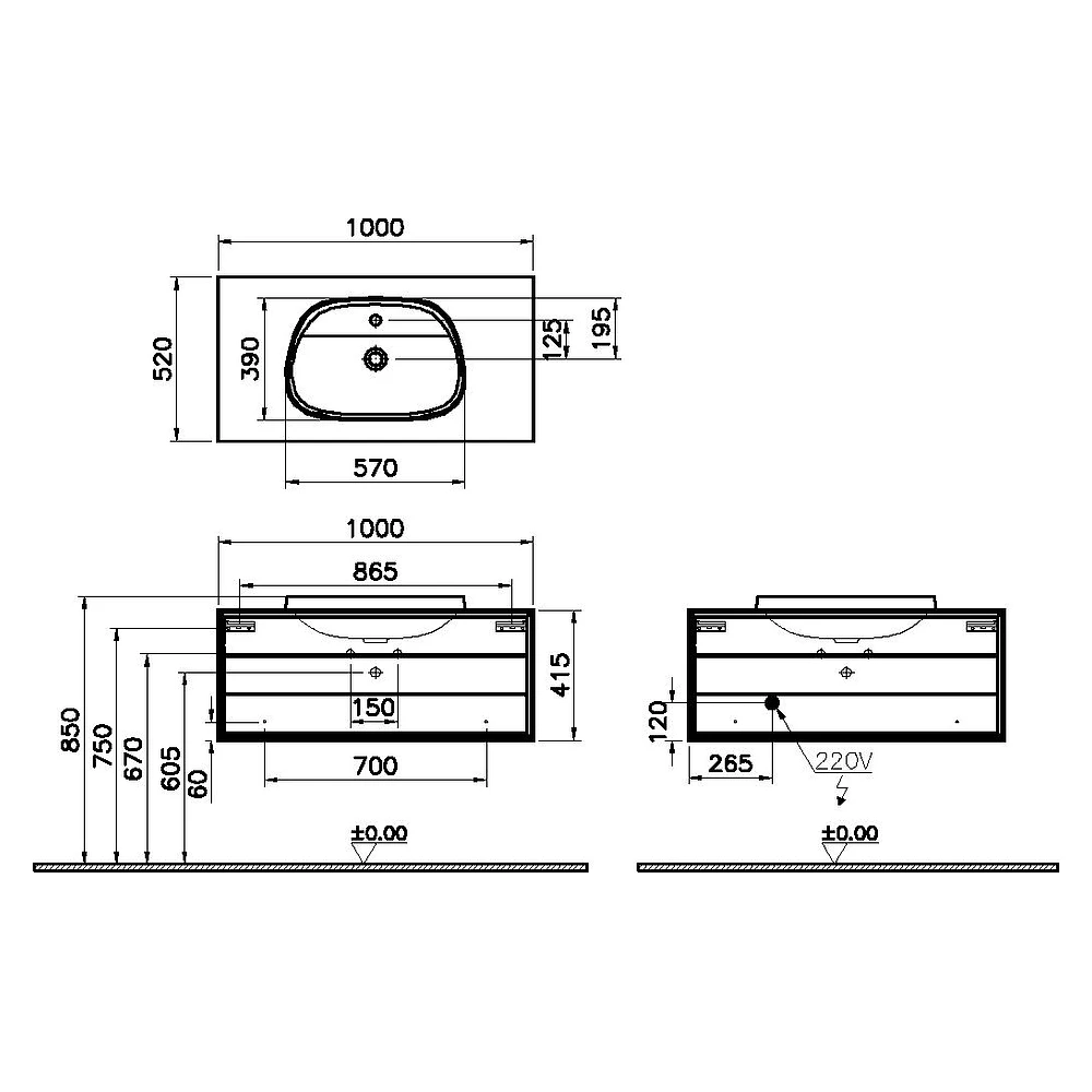 Vitra Frame 100 Cm Mat Soft Beyaz & Dore Meşe Tek Çekmeceli Tezgahüstü Lavabolu Armatür Delikli Lavabo Dolabı 2