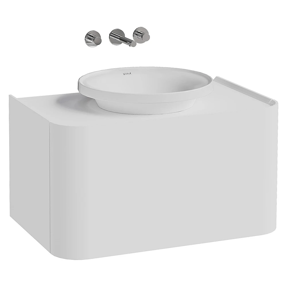 Vitra Glora 80 Cm Mat Soft Beyaz Tek Çekmeceli Tezgahlı Çanak Lavabolu Lavabo Dolabı