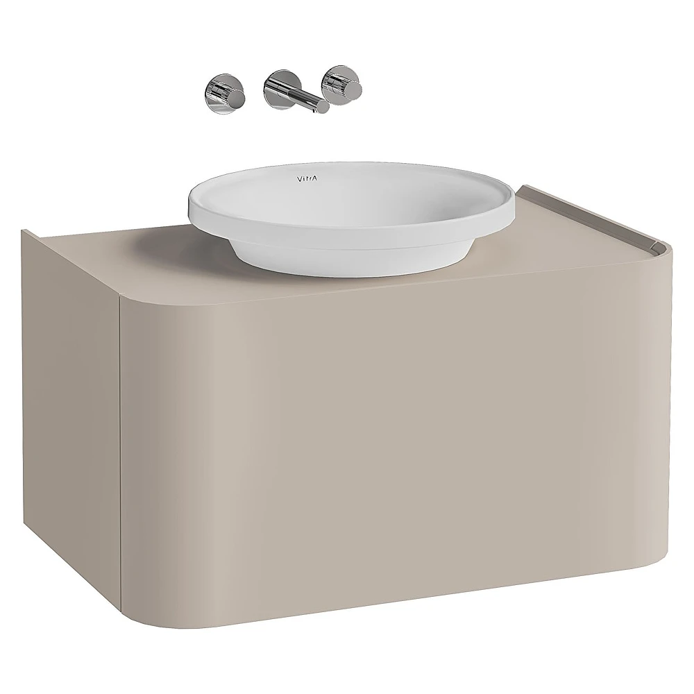 Vitra Glora 80 Cm Mat Soft Bej Tek Çekmeceli Tezgahlı Çanak Lavabolu Lavabo Dolabı