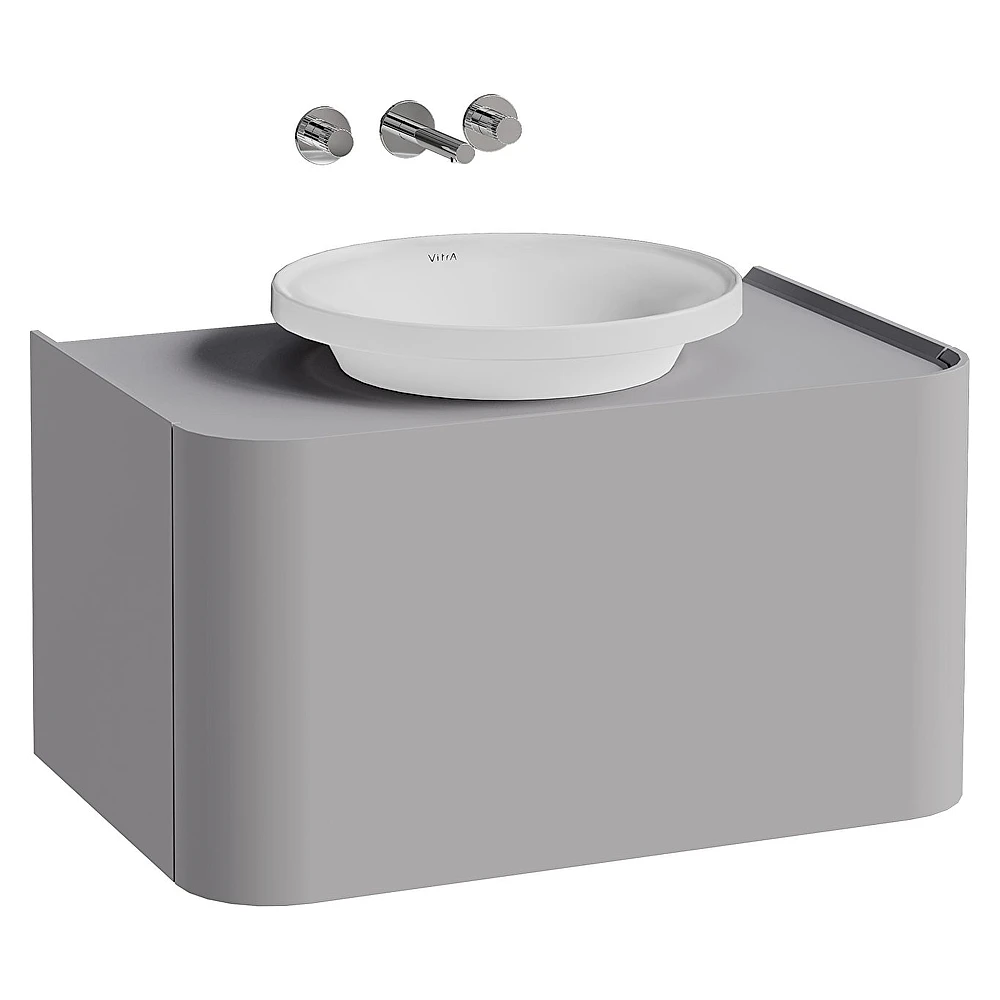 Vitra Glora 80 Cm Mat Taş Gri Tek Çekmeceli Tezgahlı Çanak Lavabolu Lavabo Dolabı