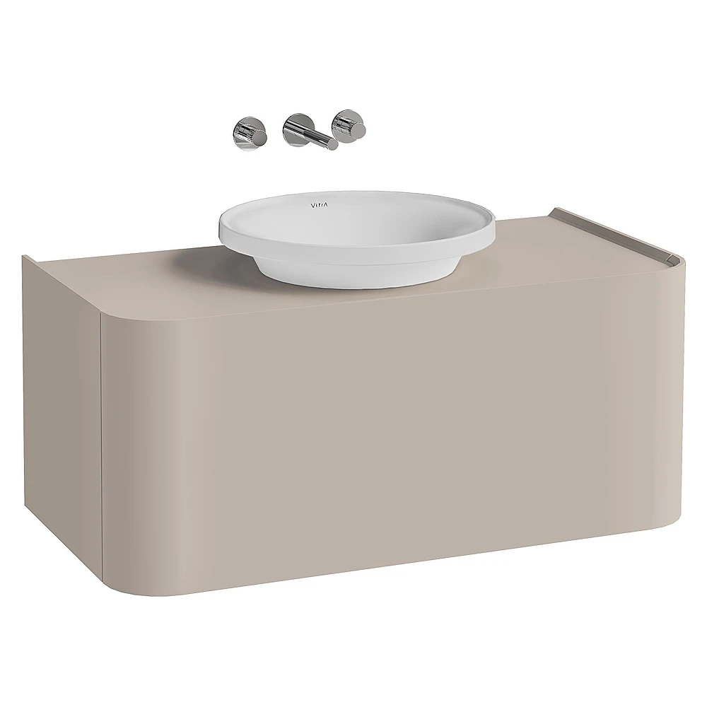 Vitra Glora 100 Cm Mat Soft Bej Tek Çekmeceli Tezgahlı Çanak Lavabolu Lavabo Dolabı