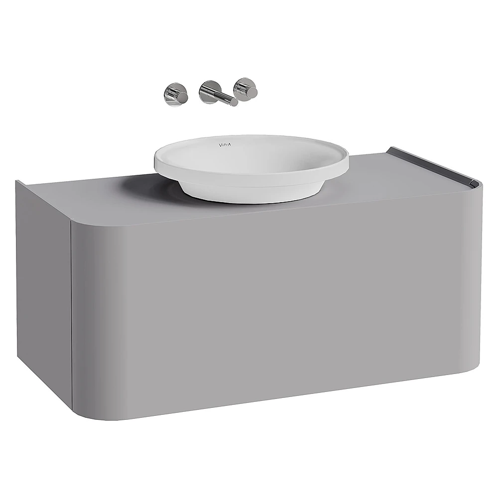 Vitra Glora 100 Cm Mat Taş Gri Tek Çekmeceli Tezgahlı Çanak Lavabolu Lavabo Dolabı