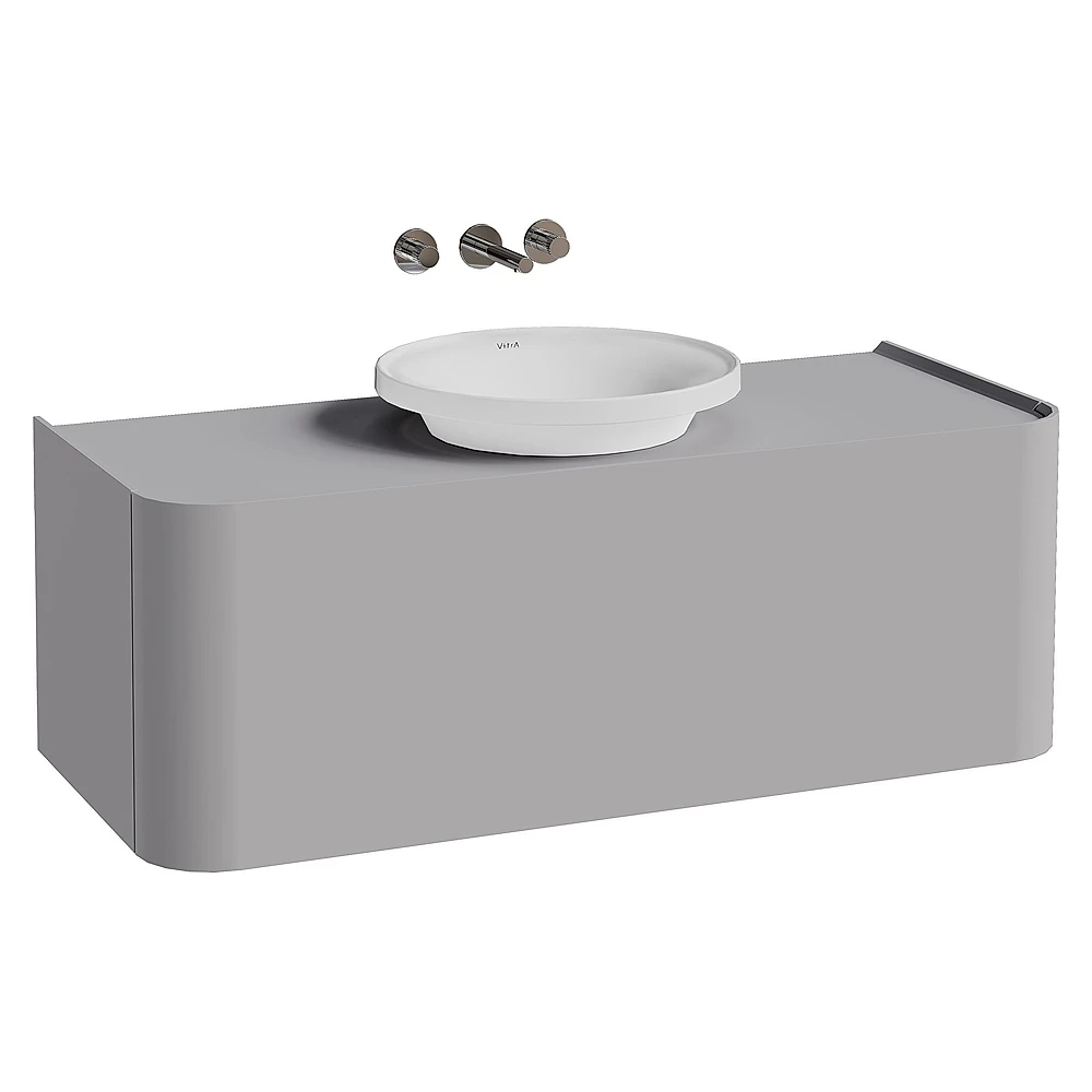 Vitra Glora 120 Cm Mat Taş Gri Tek Çekmeceli Tezgahlı Çanak Lavabolu Lavabo Dolabı