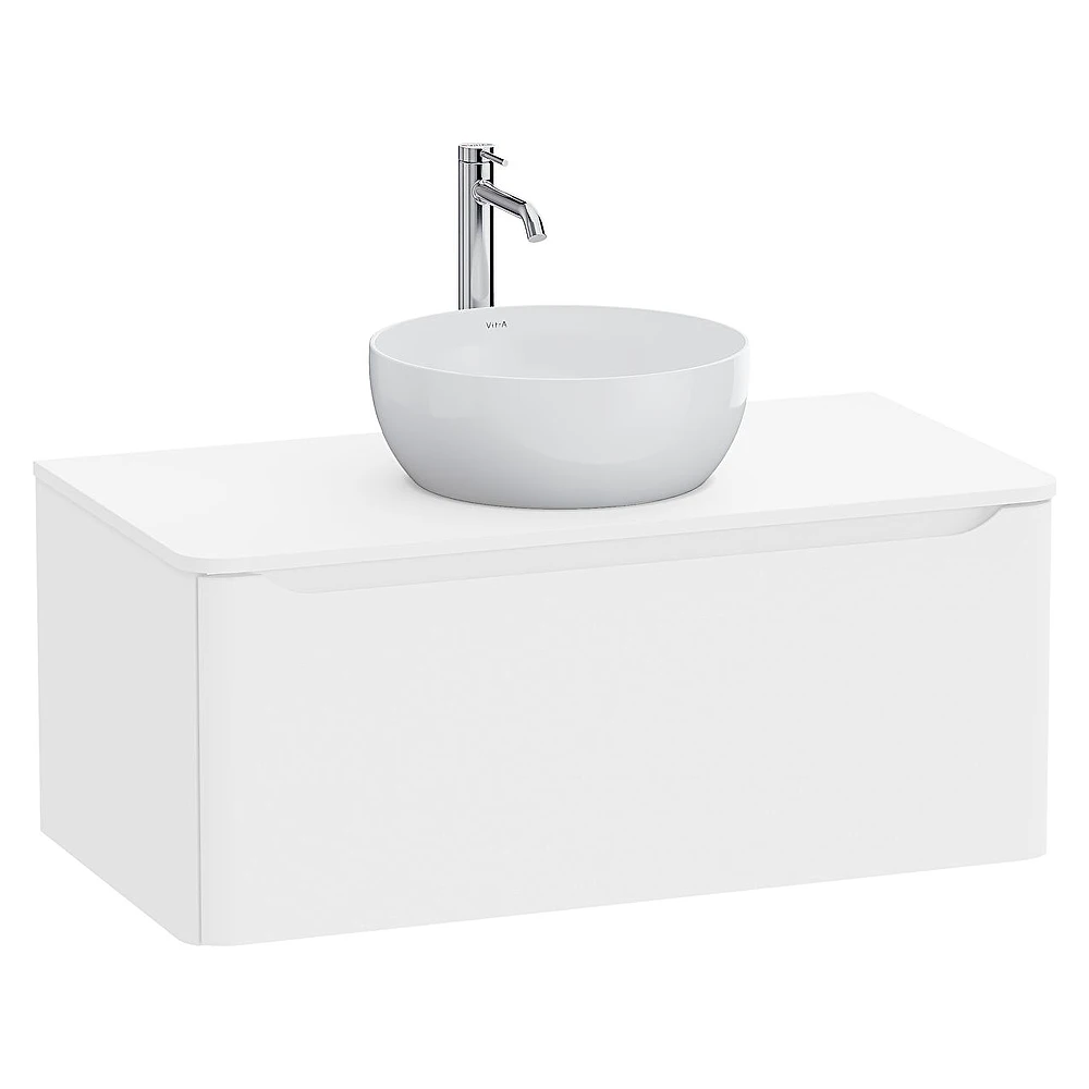 Vitra Integra Round 100 Cm Mat Beyaz Tek Çekmeceli Lavabosuz Lavabo Dolabı