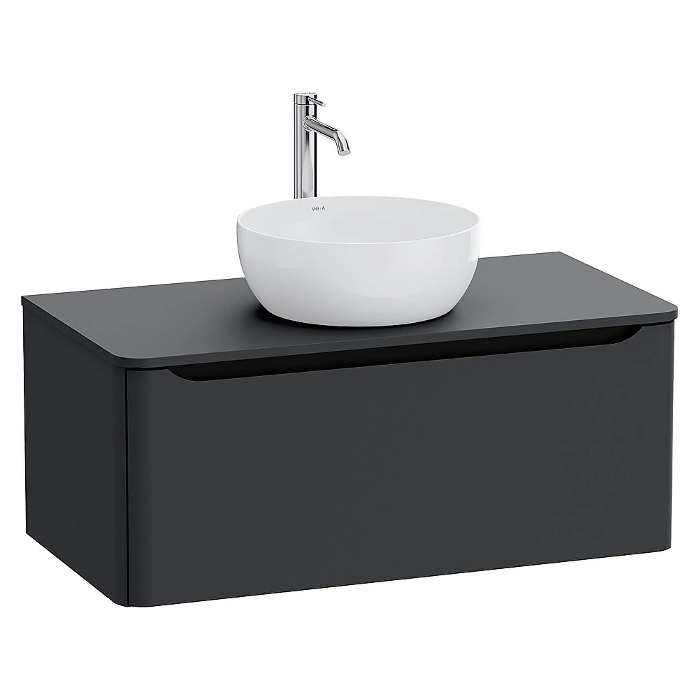 Vitra Integra Round 100 Cm Mat Grafit Tek Çekmeceli Lavabosuz Lavabo Dolabı