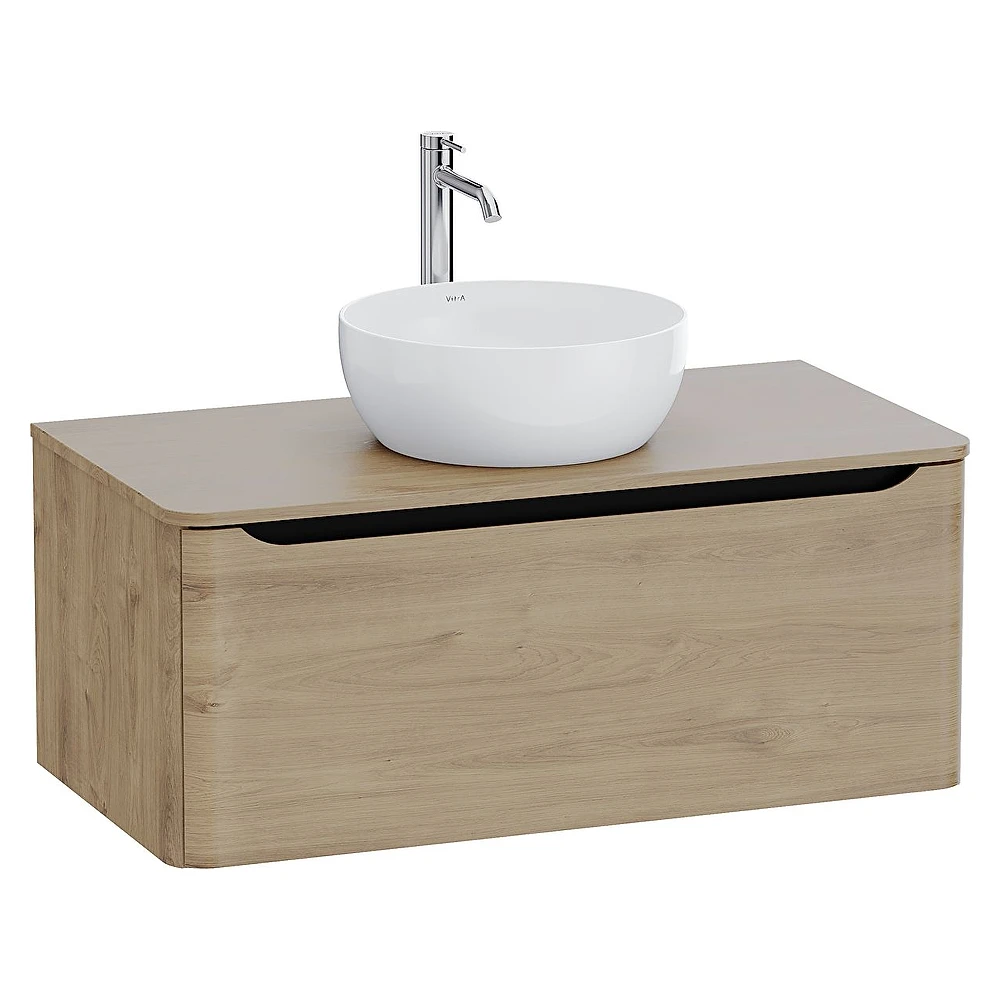 Vitra Integra Round 100 Cm Altın Meşe Tek Çekmeceli Lavabosuz Lavabo Dolabı