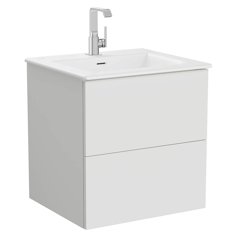 Vitra Metropole Pure 60 Cm Mat Açık Gri İki Çekmeceli Etajerli Lavabolu Lavabo Dolabı