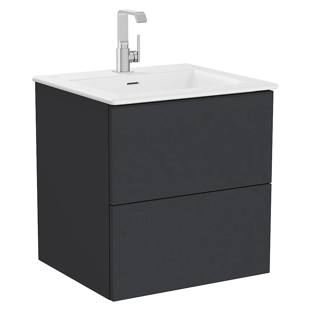 Vitra Metropole Pure 60 Cm Mat Grafit İki Çekmeceli Etajerli Lavabolu Lavabo Dolabı