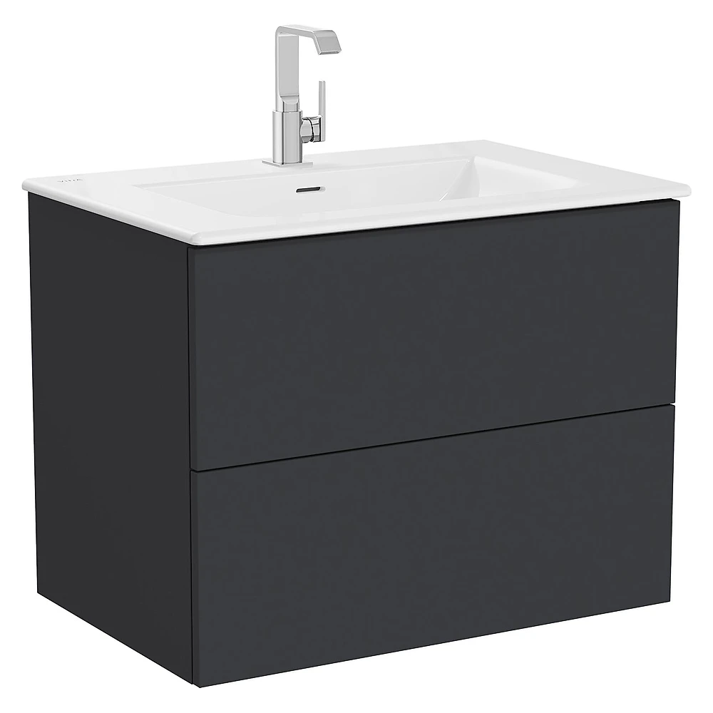 Vitra Metropole Pure 80 Cm Mat Grafit İki Çekmeceli Etajerli Lavabolu Lavabo Dolabı