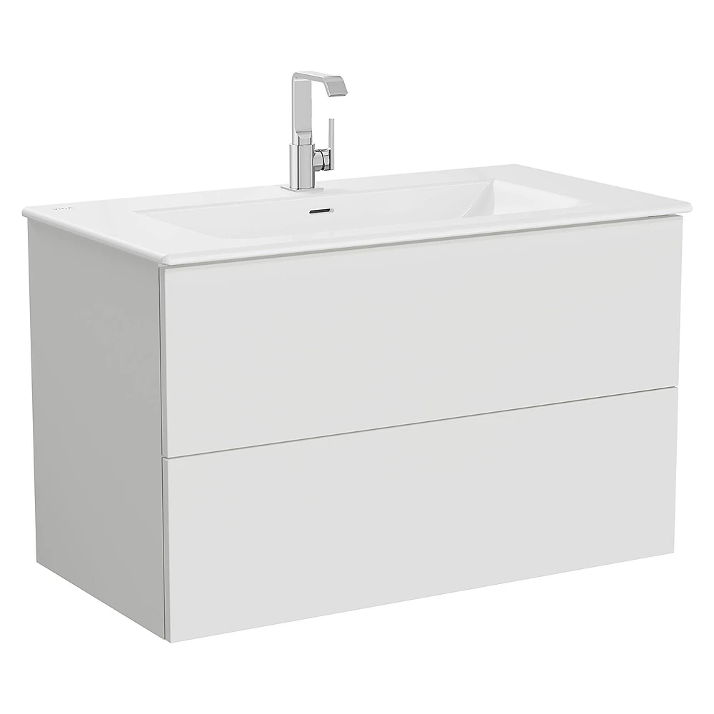 Vitra Metropole Pure 100 Cm Mat Açık Gri İki Çekmeceli Etajerli Lavabolu Lavabo Dolabı