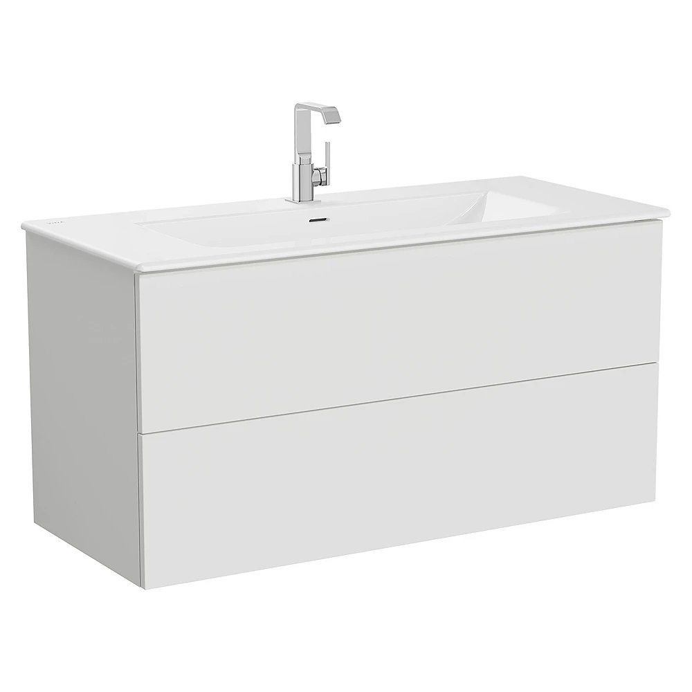 Vitra Metropole Pure 120 Cm Mat Açık Gri İki Çekmeceli Etajerli Lavabolu Lavabo Dolabı
