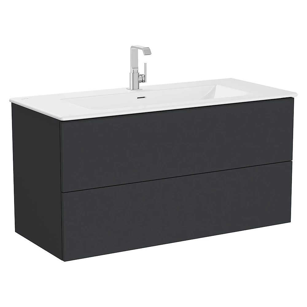 Vitra Metropole Pure 120 Cm Mat Grafit İki Çekmeceli Etajerli Lavabolu Lavabo Dolabı