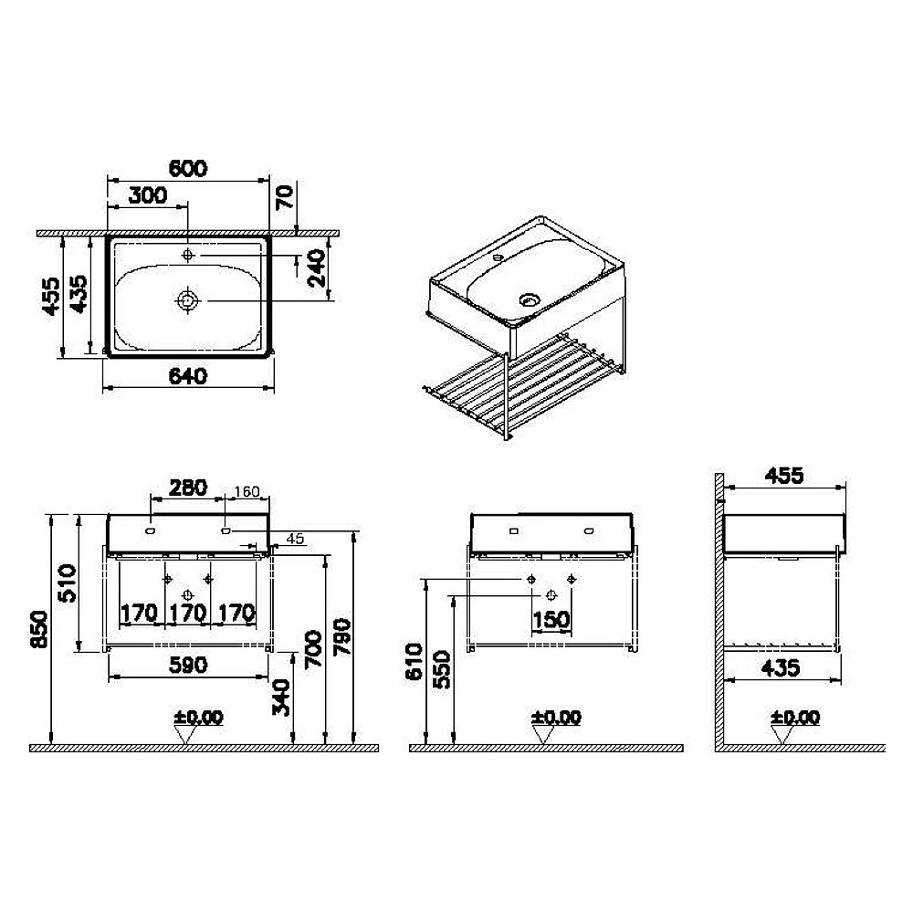 Vitra Equal 60 Cm Gri Gri Lavabolu Raflı Lavabo Ünitesi 2
