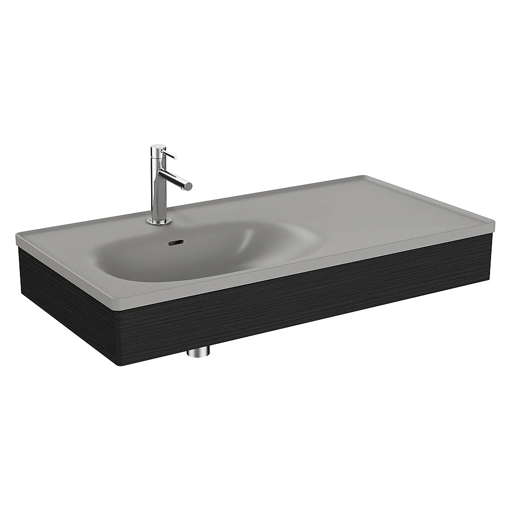 Vitra Equal 100 Cm Hareli Siyah Meşe Asimetrik Gri Lavabolu Lavabo Ünitesi