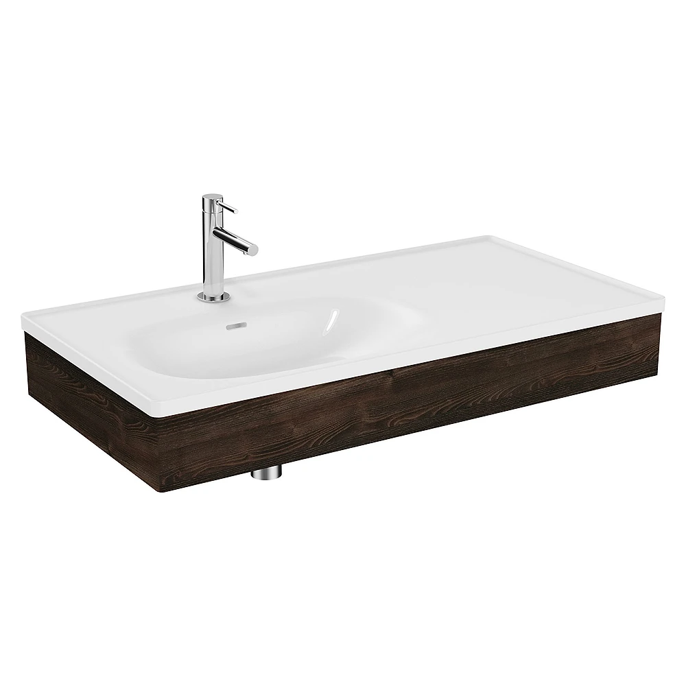 Vitra Equal 100 Cm Karaağaç Asimetrik Beyaz Lavabolu Lavabo Ünitesi