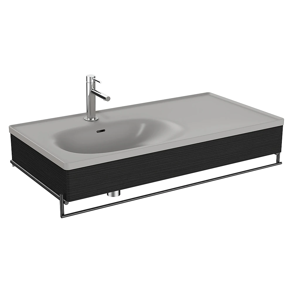 Vitra Equal 100 Cm Hareli Siyah Meşe Asimetrik Gri Lavabolu Havluluklu Lavabo Ünitesi