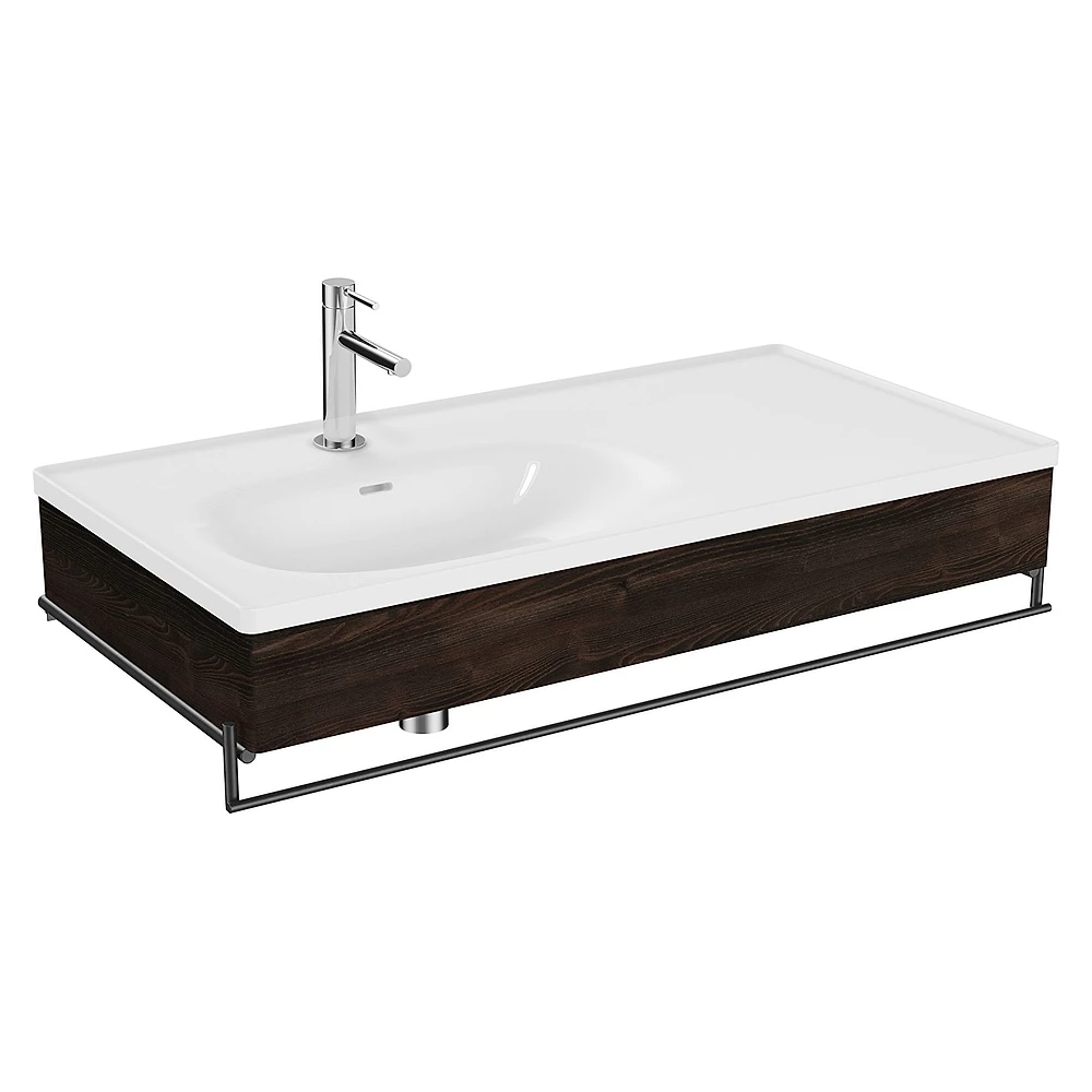 Vitra Equal 100 Cm Karaağaç Asimetrik Beyaz Lavabolu Havluluklu Lavabo Ünitesi