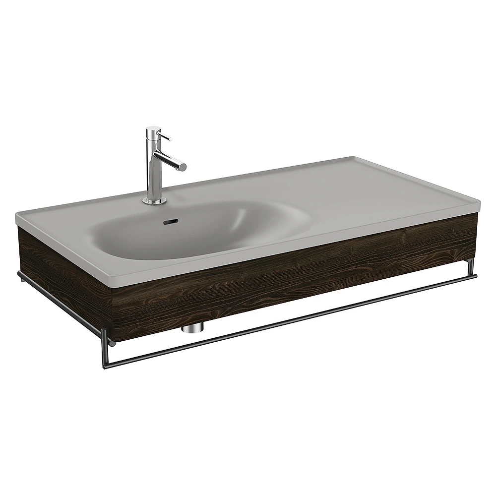 Vitra Equal 100 Cm Karaağaç Asimetrik Gri Lavabolu Havluluklu Lavabo Ünitesi