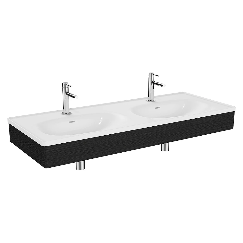 Vitra Equal 130 Cm Hareli Siyah Meşe Çift Hazneli Beyaz Lavabolu Lavabo Ünitesi