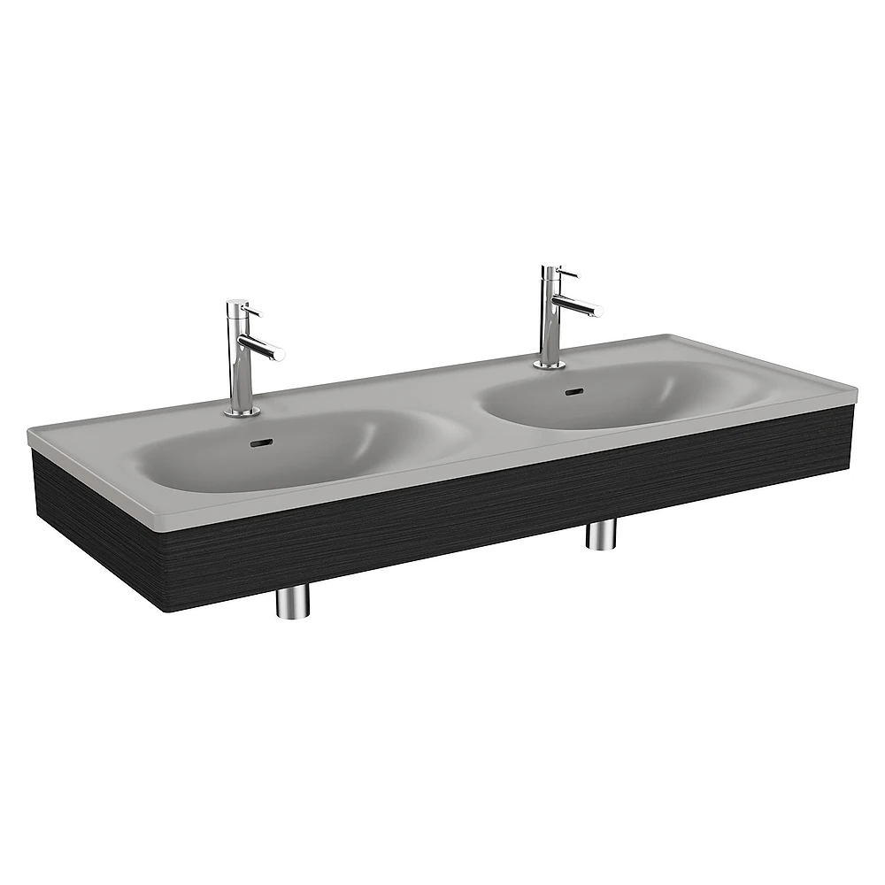 Vitra Equal 130 Cm Hareli Siyah Meşe Çift Hazneli Gri Lavabolu Lavabo Ünitesi