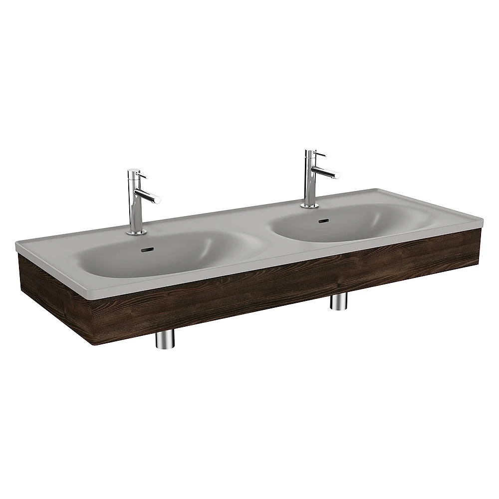 Vitra Equal 130 Cm Karaağaç Çift Hazneli Gri Lavabolu Lavabo Ünitesi