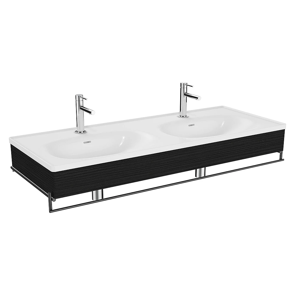 Vitra Equal 130 Cm Hareli Siyah Meşe Çift Hazneli Beyaz Lavabolu Havluluklu Lavabo Ünitesi