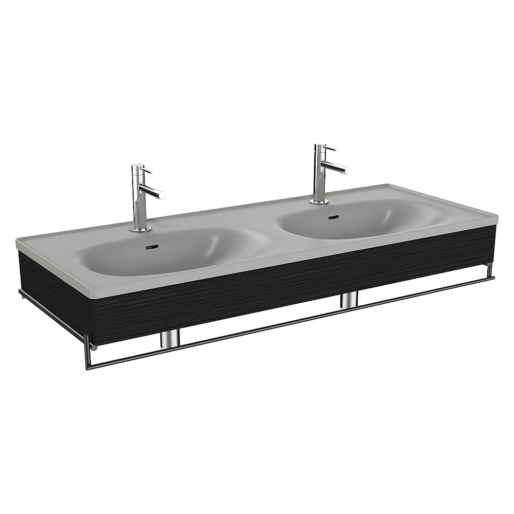 Vitra Equal 130 Cm Hareli Siyah Meşe Çift Hazneli Gri Lavabolu Havluluklu Lavabo Ünitesi