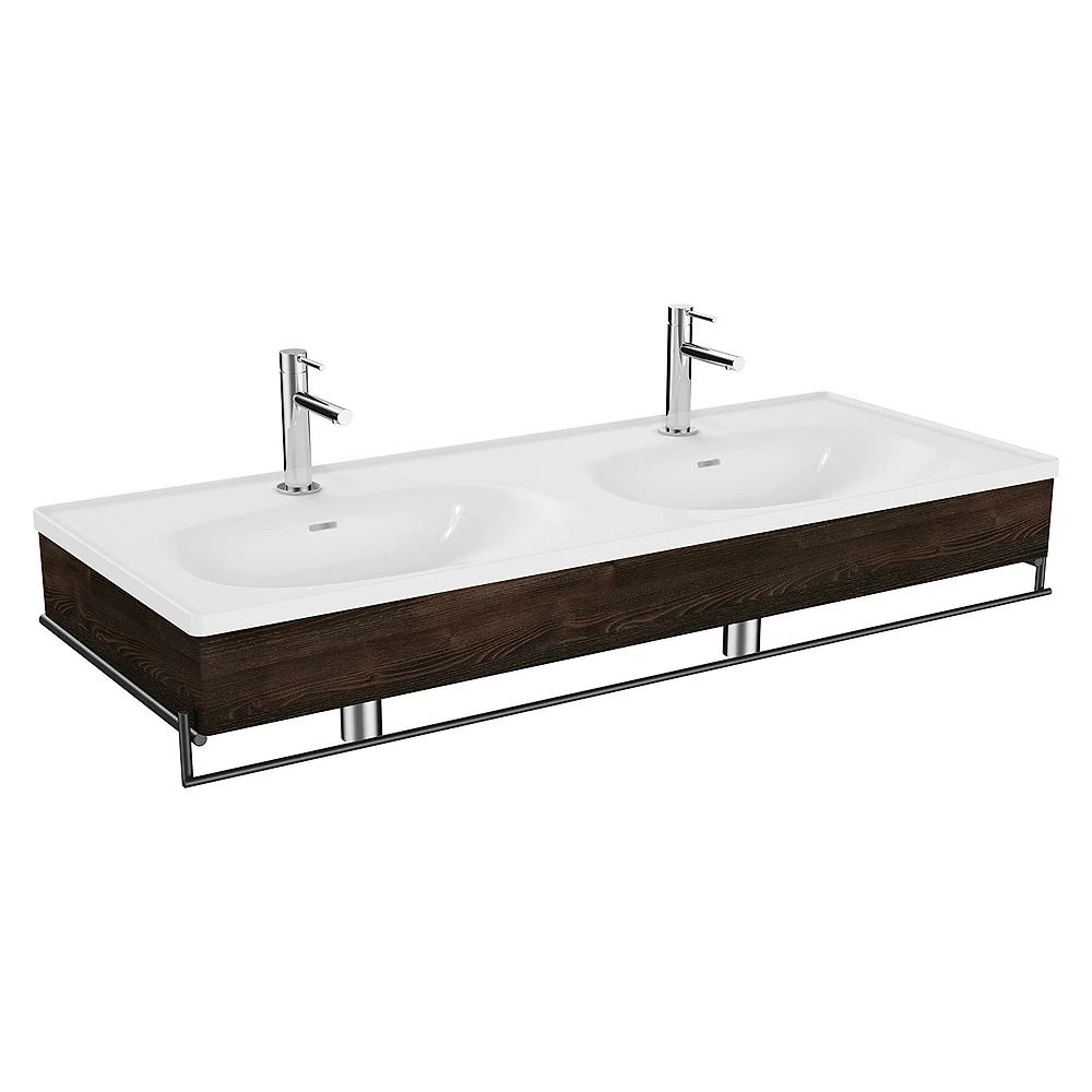 Vitra Equal 130 Cm Karaağaç Çift Hazneli Beyaz Lavabolu Havluluklu Lavabo Ünitesi