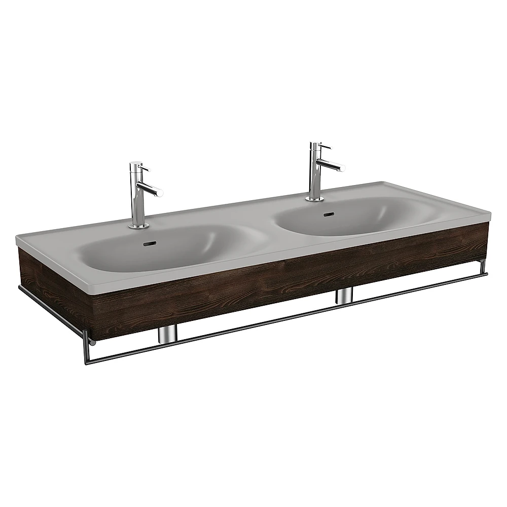 Vitra Equal 130 Cm Karaağaç Çift Hazneli Gri Lavabolu Havluluklu Lavabo Ünitesi