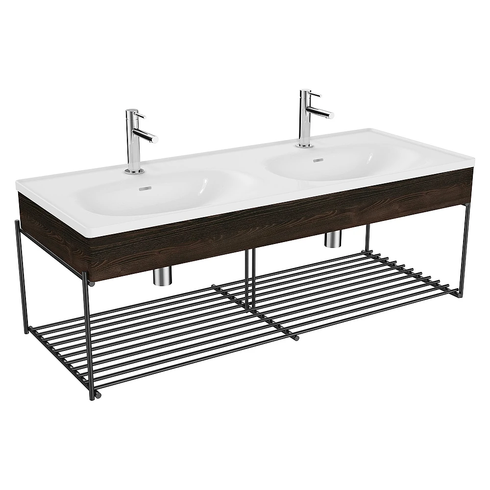 Vitra Equal 130 Cm Karaağaç Çift Hazneli Beyaz Lavabolu Raflı Lavabo Ünitesi