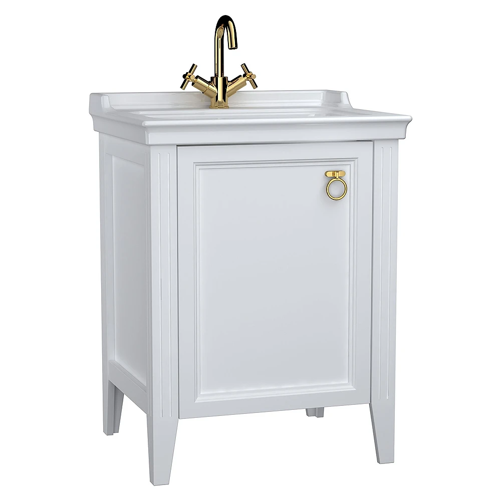 Vitra Valarte 65 Cm Mat Beyaz Tek Kapaklı Etajerli Lavabolu Sol Lavabo Dolabı