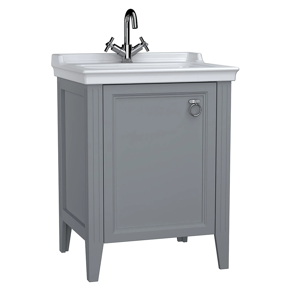 Vitra Valarte 65 Cm Mat Gri Tek Kapaklı Etajerli Lavabolu Sol Lavabo Dolabı