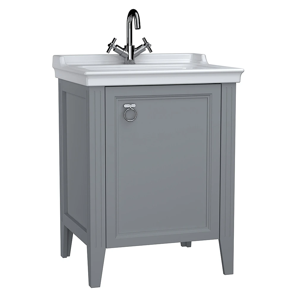 Vitra Valarte 65 Cm Mat Gri Tek Kapaklı Etajerli Lavabolu Sağ Lavabo Dolabı