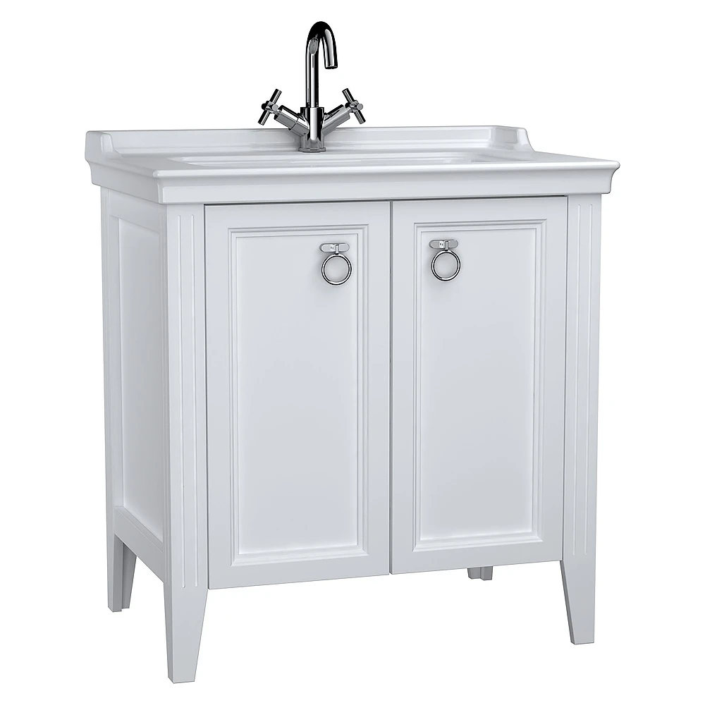 Vitra Valarte 80 Cm Mat Beyaz İki Kapaklı Etajerli Lavabolu Lavabo Dolabı