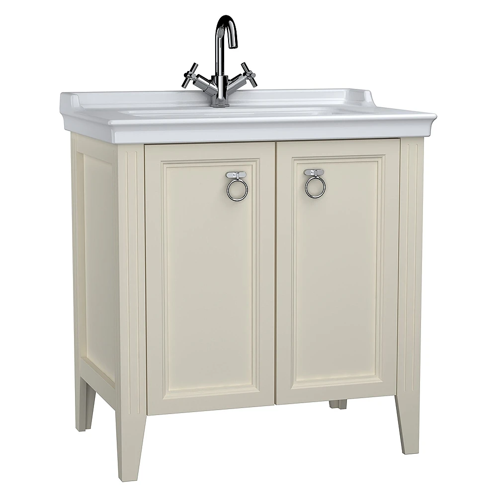Vitra Valarte 80 Cm Mat Fildişi İki Kapaklı Etajerli Lavabolu Lavabo Dolabı