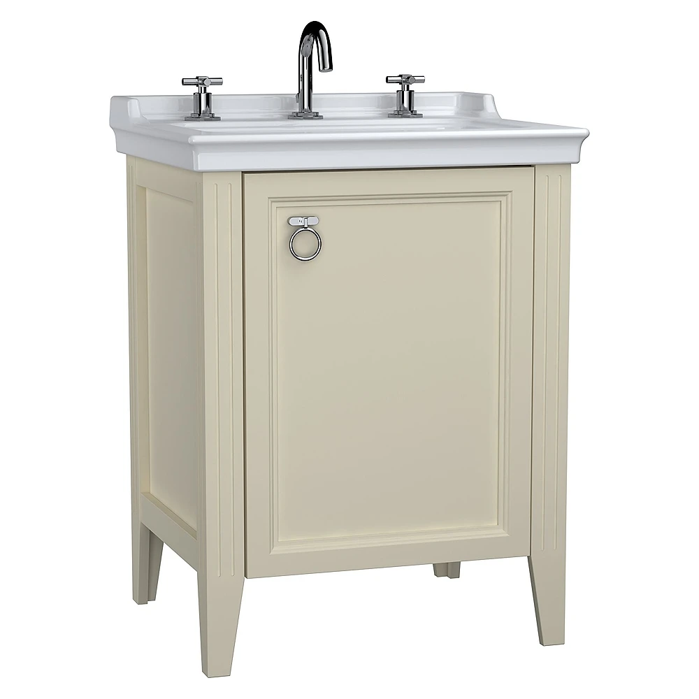 Vitra Valarte 65 Cm Mat Fildişi Tek Kapaklı Etajerli Lavabolu Üç Armatür Delikli Sol Lavabo Dolabı