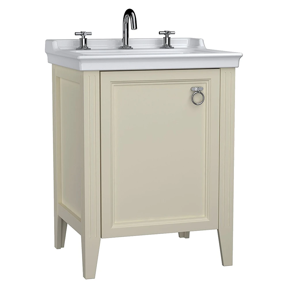 Vitra Valarte 65 Cm Mat Fildişi Tek Kapaklı Etajerli Lavabolu Üç Armatür Delikli Sağ Lavabo Dolabı