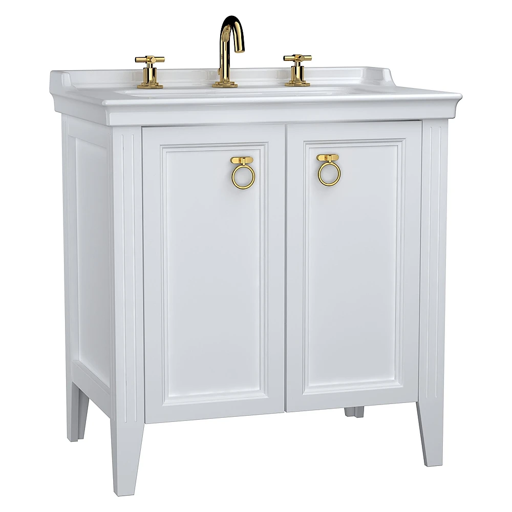 Vitra Valarte 80 Cm Mat Beyaz İki Kapaklı Etajerli Lavabolu Üç Armatür Delikli Lavabo Dolabı