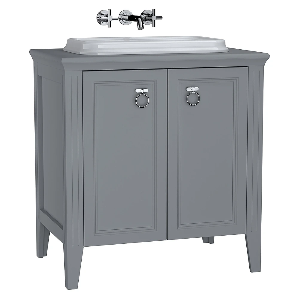 Vitra Valarte 80 Cm Mat Gri İki Kapaklı Tezgahüstü Lavabolu Armatür Deliksiz Lavabo Dolabı