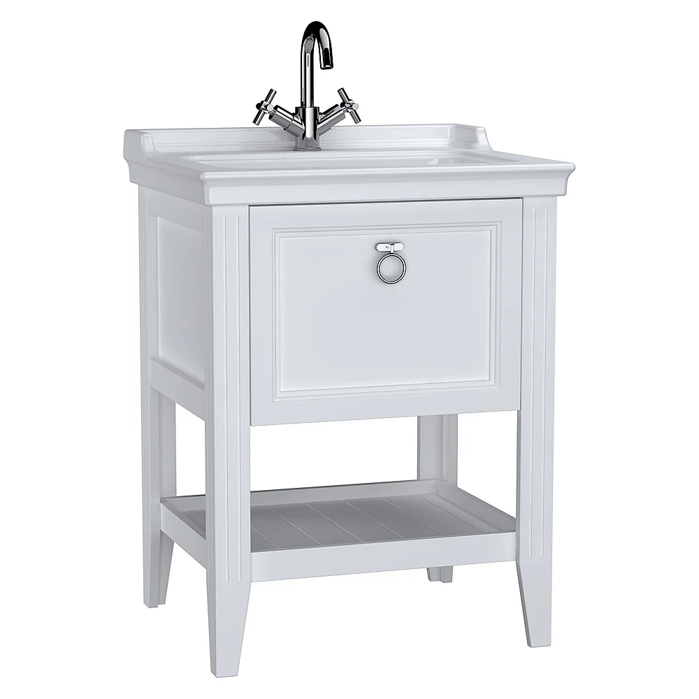Vitra Valarte 65 Cm Mat Beyaz Tek Çekmeceli Etajerli Lavabolu Lavabo Dolabı