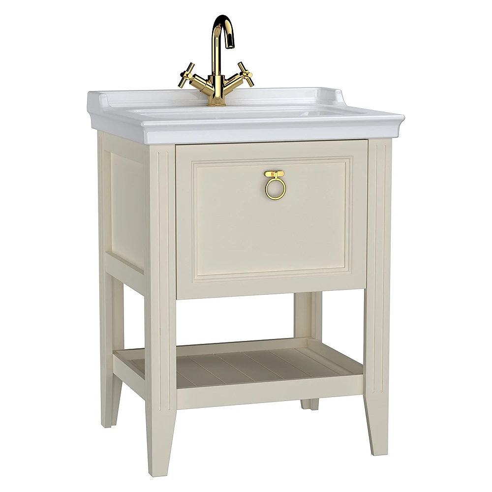 Vitra Valarte 65 Cm Mat Fildişi Tek Çekmeceli Etajerli Lavabolu Lavabo Dolabı