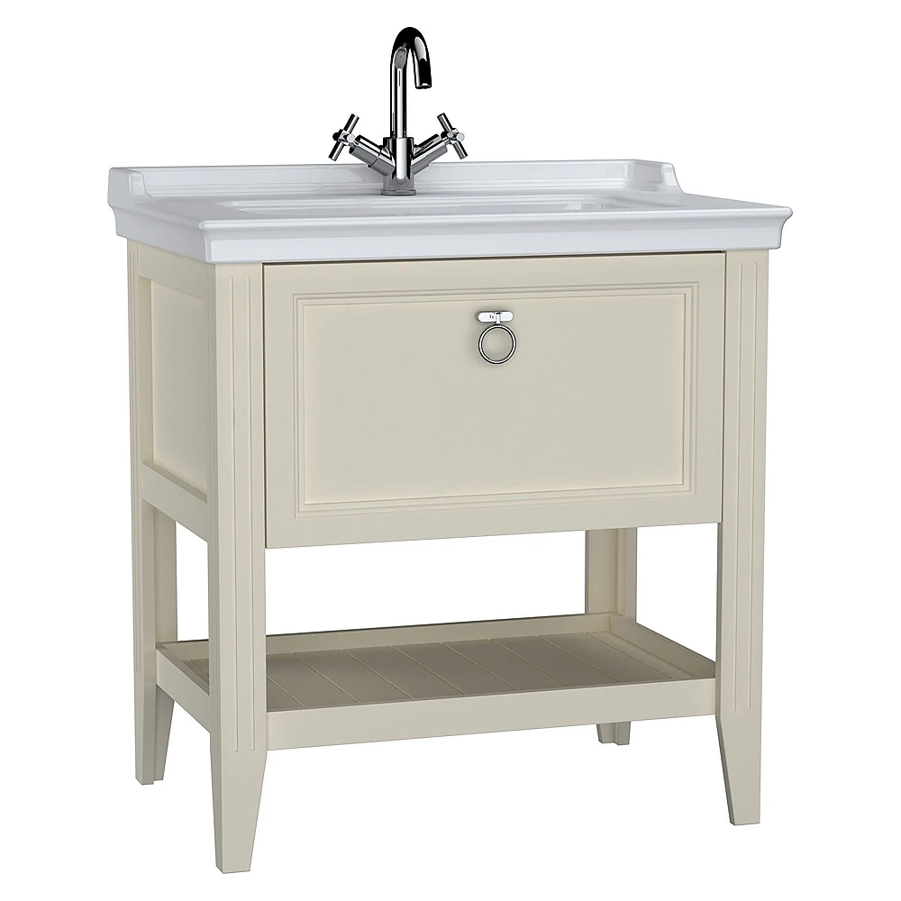 Vitra Valarte 80 Cm Mat Fildişi Tek Çekmeceli Etajerli Lavabolu Lavabo Dolabı