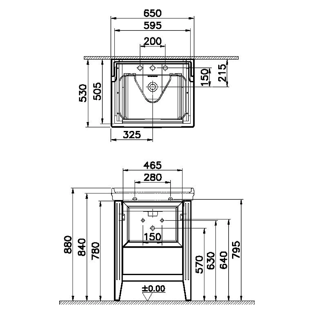 Vitra Valarte 65 Cm Mat Gri Tek Çekmeceli Etajerli Lavabolu Üç Armatür Delikli Lavabo Dolabı 2