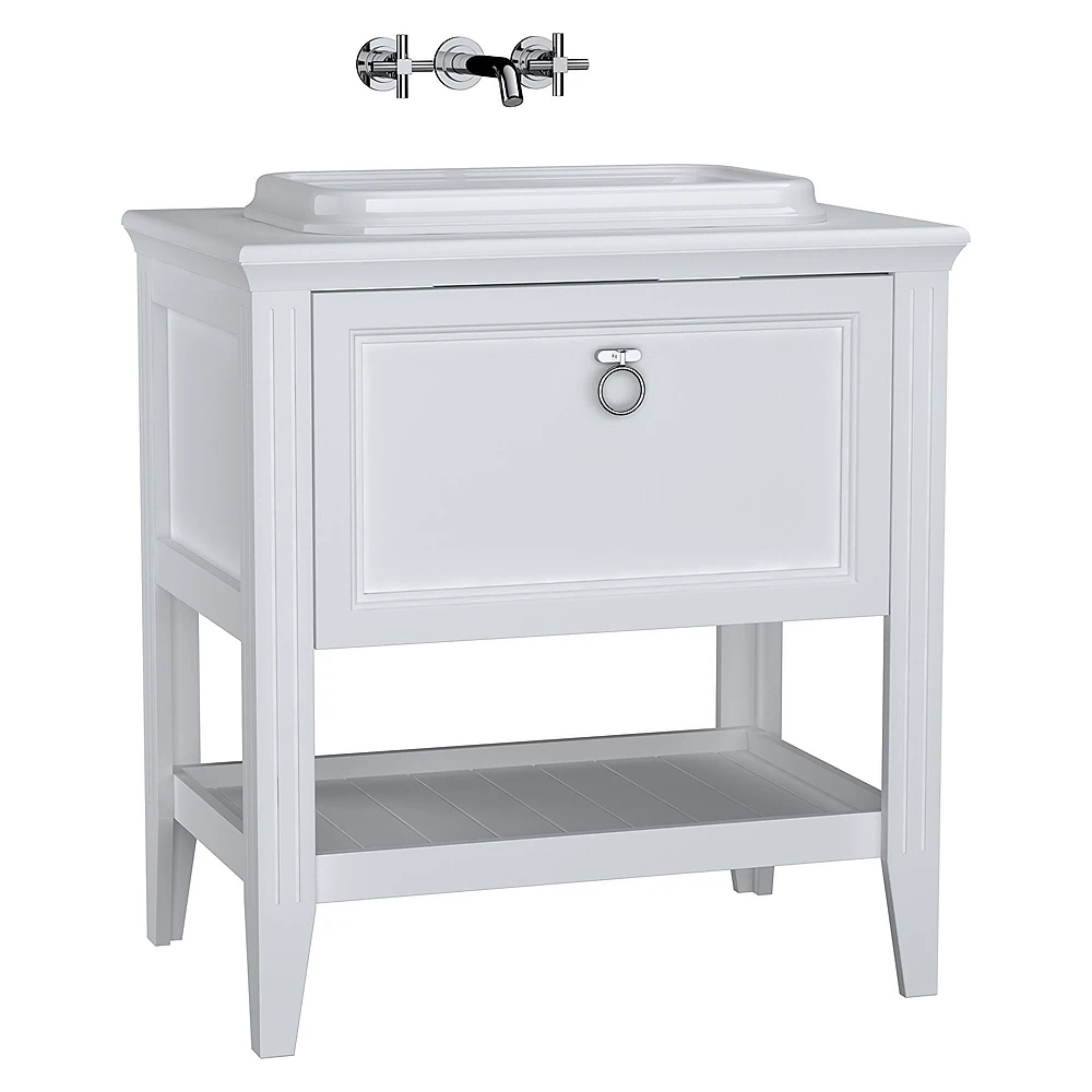 Vitra Valarte 80 Cm Mat Beyaz Tek Çekmeceli Tezgahüstü Lavabolu Armatür Deliksiz Lavabo Dolabı