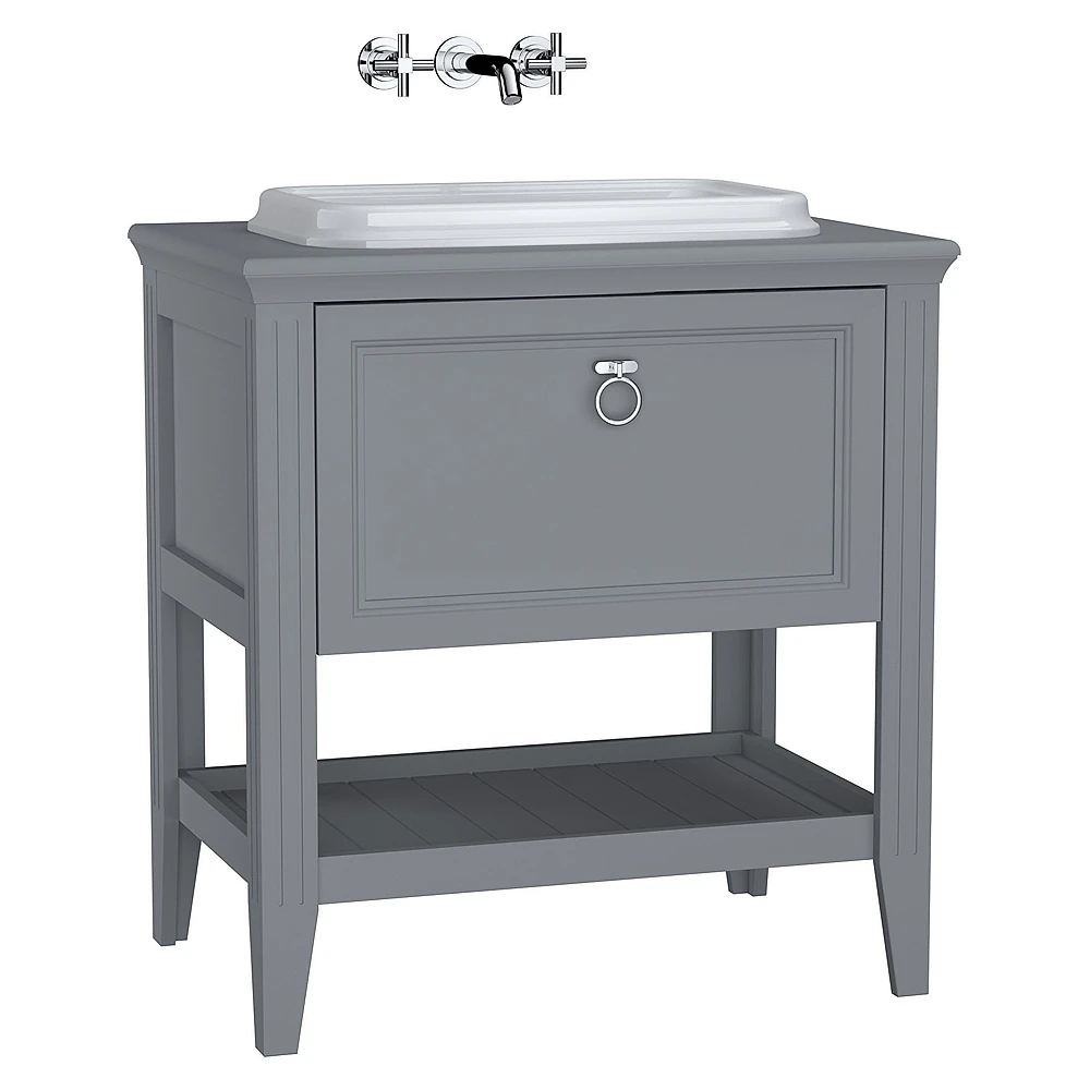 Vitra Valarte 80 Cm Mat Gri Tek Çekmeceli Tezgahüstü Lavabolu Armatür Deliksiz Lavabo Dolabı