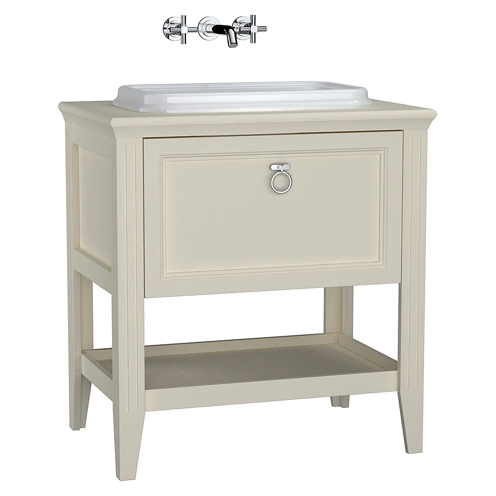 Vitra Valarte 80 Cm Mat Fildişi Tek Çekmeceli Tezgahüstü Lavabolu Armatür Deliksiz Lavabo Dolabı