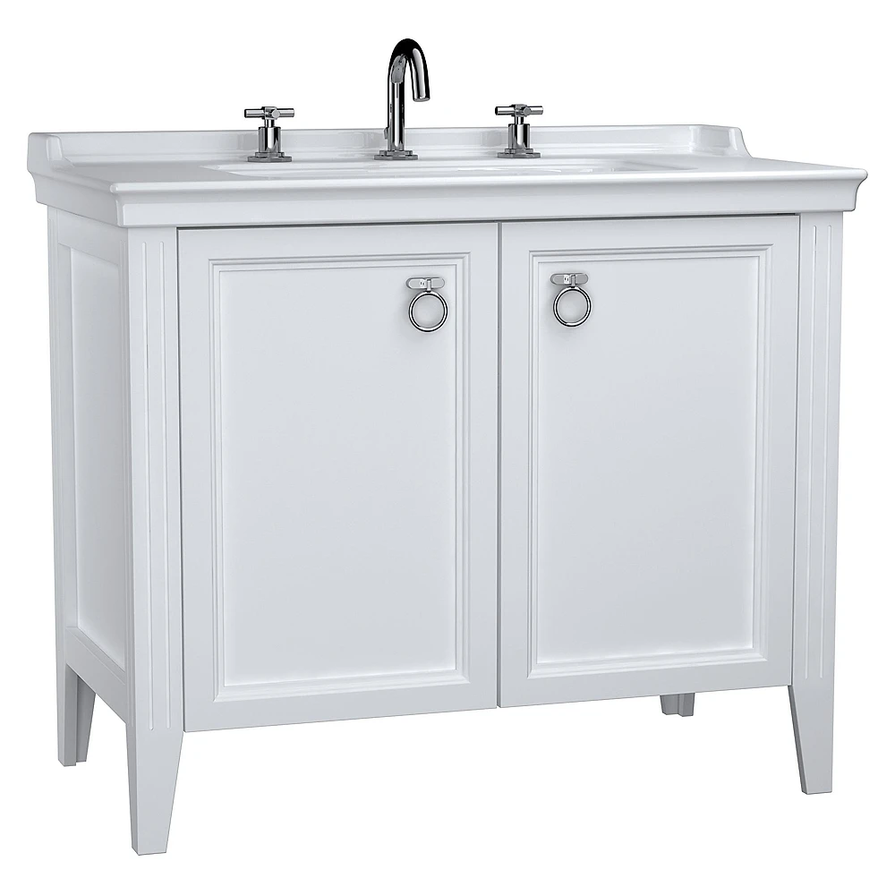 Vitra Valarte 100 Cm Mat Beyaz İki Kapaklı Etajerli Lavabolu Üç Armatür Delikli Lavabo Dolabı