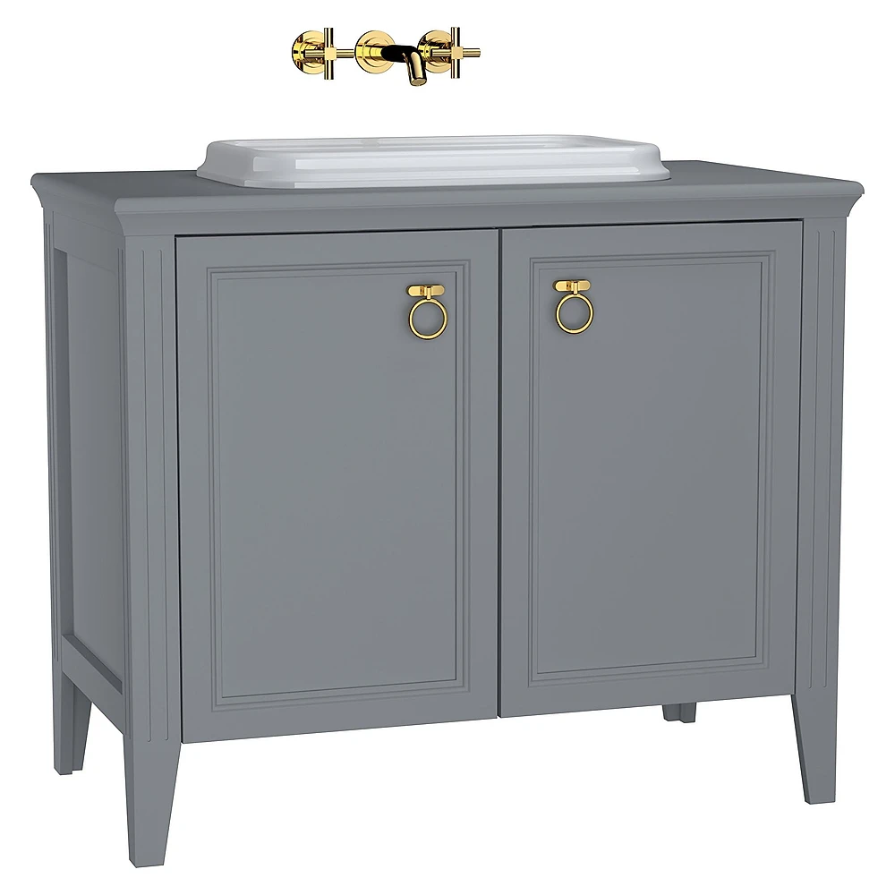 Vitra Valarte 100 Cm Mat Gri İki Kapaklı Tezgahüstü Lavabolu Armatür Deliksiz Lavabo Dolabı